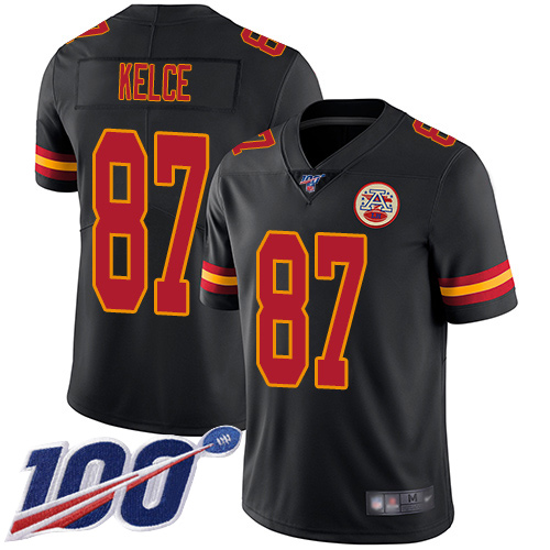 Men Kansas City Chiefs 87 Kelce Travis Limited Black Rush Vapor Untouchable 100th Season Football Nike NFL Jersey